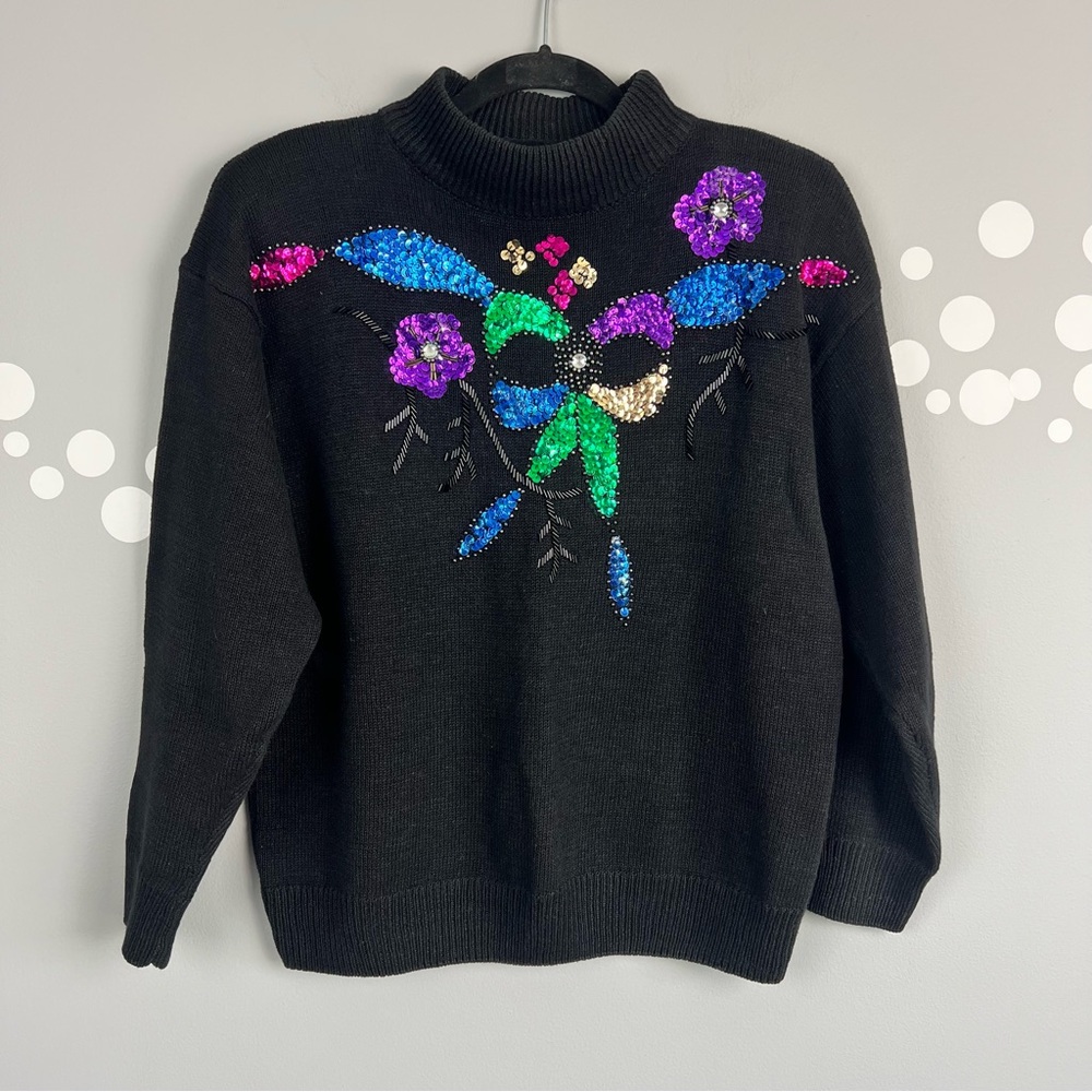 Vintage Mister Noah Floral Sequins Beaded Sweater Size L